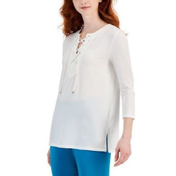 NWT JM Collection Wildflower Way Blouse - White/Neo Natural - Size XXL - Picture 1 of 14